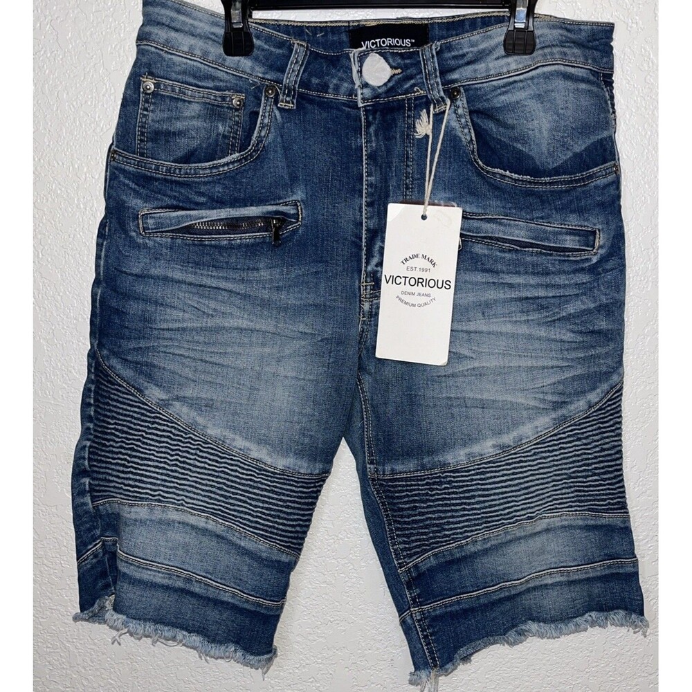 Victorious Premium Denim Jean Shorts Raw Hem Men Sz 30